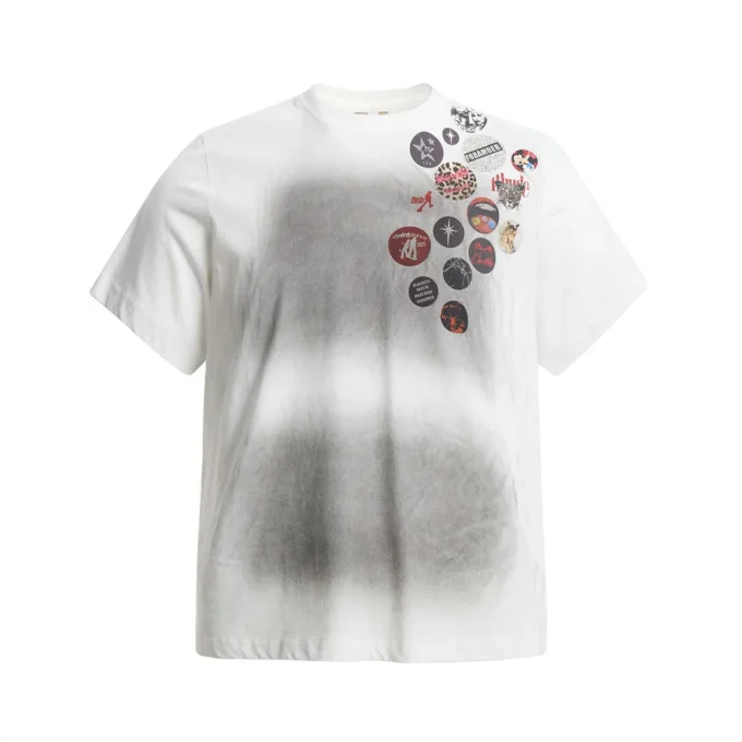 Creative Punk Spray-Painted Old Dirty Design Men's Casual Trendy Short-Sleeved T-Shirt Pure Cotton Badge Printed Neck Top