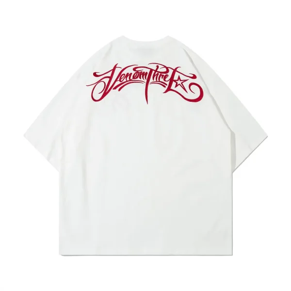Trendy Men's Short Sleeved T-Shirt Art Letter Pattern Embroidery Ins Style Loose Casual O-Neck T-Shirt