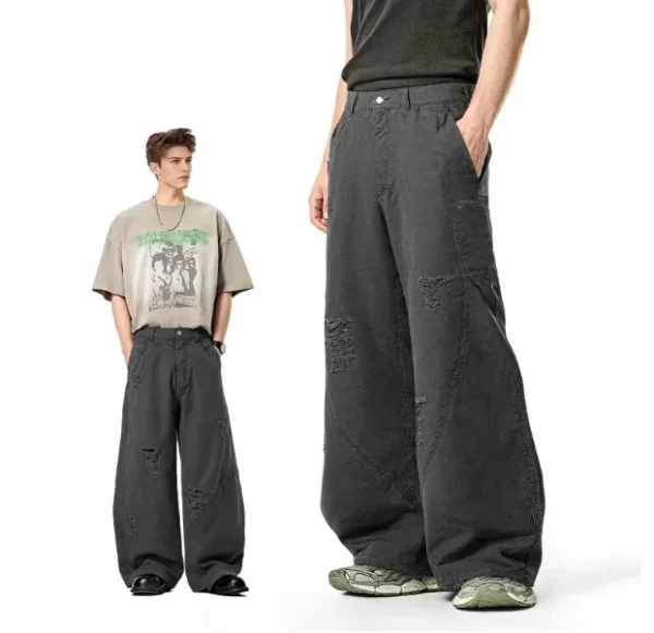 Casual Fashion Washed Cut Scythe Mens Pants Spring Summer 25 New American Street Baggy Scythe Wide Leg Cargo Pants