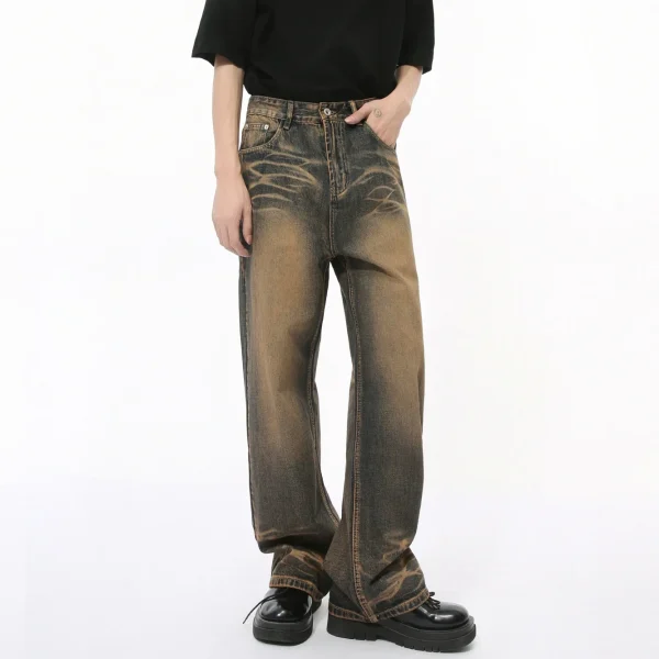 2025 Men's Fashion Autumn New Street Distressed Straight Scratched Design Washed Technique Denim Trending Loose Fit - Image 2
