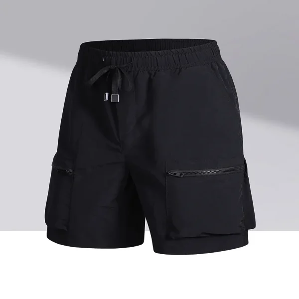 2025 Summer Trendy Men's Cargo Shorts Elastic Waist Multiple Pockets Mid Waist Casual Straight Loose Fit Wide Leg Shorts - Image 2