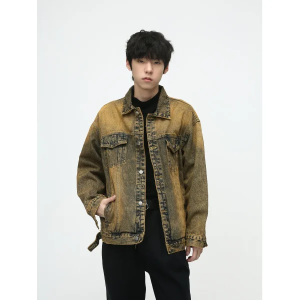 2025 Men's Fashion Autumn New American High Street Hip-Hop Style Washed Vintage Denim 100% Cotton Jacket