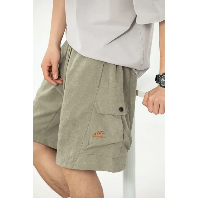 American Retro Trendy 3D Pocket Cargo Shorts for Men New Spring Summer Embroidered Casual Drawstring Five-Point Knee Length Mid