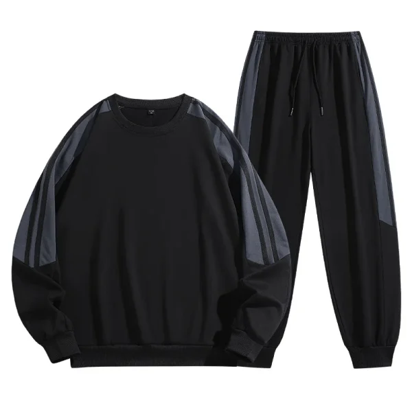 2025 Spring and Autumn Trendy Men's Sports Suit Round Neck Striped Knitted Two-Piece Casual Track Suit Set - Image 6