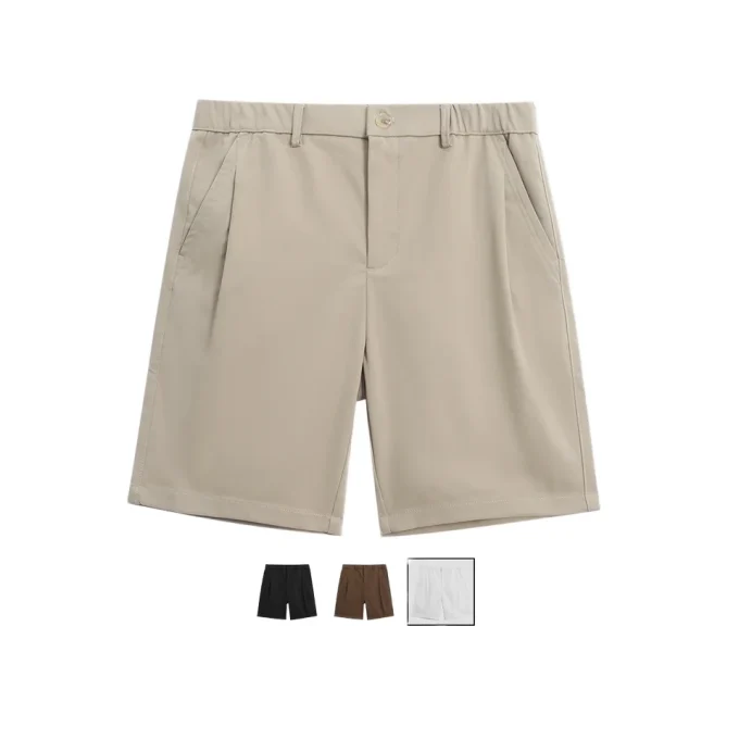 Men's 2025 New Business Casual Slimming Straight-Leg Western Sle 100% Cotton Outer Wear Summer Pleated Shorts - Image 5