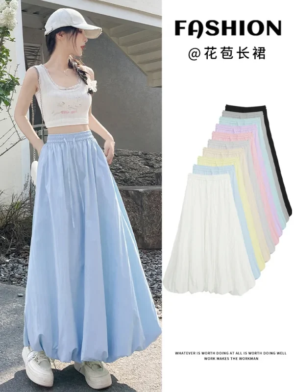 A-Line Lantern Workwear Skirt High Waist Slimming Design Puffy Flower Bud All-Season - Image 6