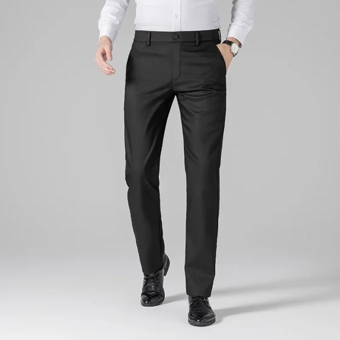 2025 High-End Men's Business Casual Pants Lyocell Cotton Straight Loose Commuter Trousers Lightweight Flat Front Style Trousers