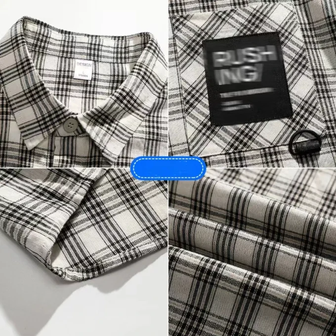 High Quality Polyester Button up Shirt Fashion Thick Warm Solid Color Short Sleeve Plus Size Plaid Shirt for Men - Image 2