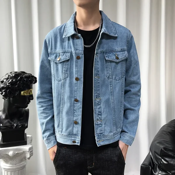 Mens Denim Jean Jacket Trendy Fashion Denim Male Streetwear Jackets Coats Fabric Vintage Denim Knitted Windproof - Image 2