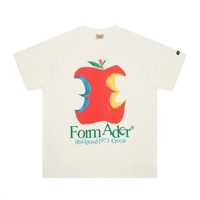 Men's Creative Personalized Apple Hand-Painted Printed Short Sleeved 100% Cotton T-shirt Casual Loose O-Neck T-shirt for Summer