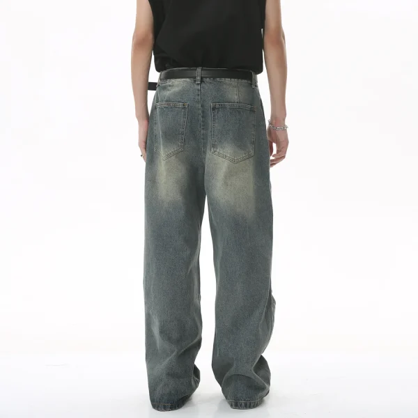 2025 Summer Men's Fashion New Metal Button Heavy Craft Design Jeans Hollow Wide Leg Baggy Jean Denim Fabric Washed Techniques - Image 5
