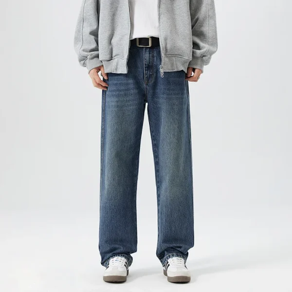 2025 Year Men's High Street American Style Wide-Leg Jeans Dark Hip Hop Inspired Retro Versatile High-Waisted Slimming Long Pants