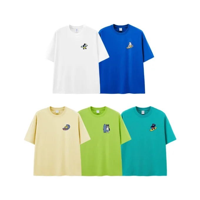 MDQ Men's Summer Surfing Cute Pet Embroidered T-Shirt Loose 25 Spring New American Street Short Sleeve Couple for MEN