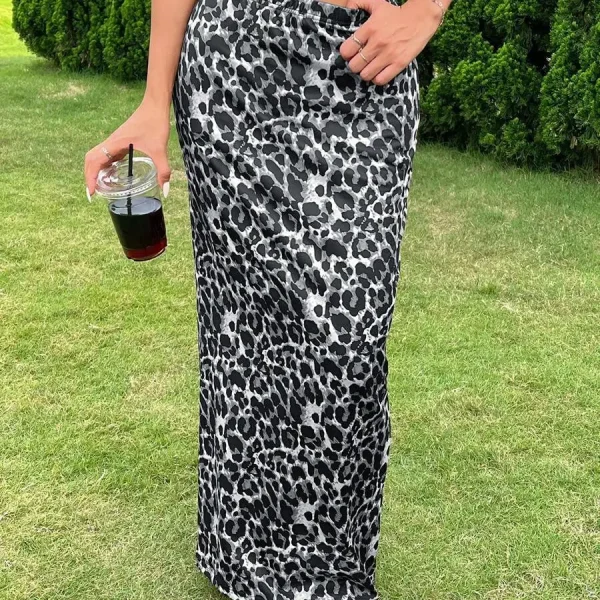 Women's High Waist Long Leopard Print Knee-Length Tight Knitted Floor-Length