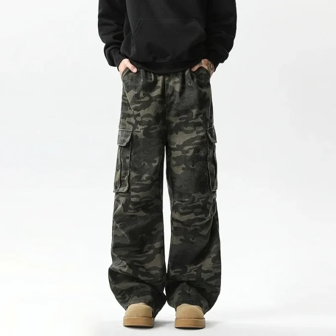 American Retro High Street Men's Women's Camouflage Cargo Pants Multi-Flap Pocket New Trendy Straight Casual Versatile