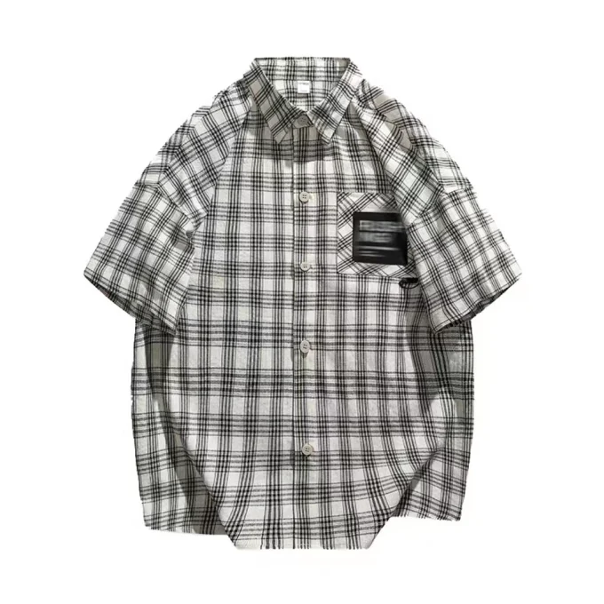 High Quality Polyester Button up Shirt Fashion Thick Warm Solid Color Short Sleeve Plus Size Plaid Shirt for Men - Image 3