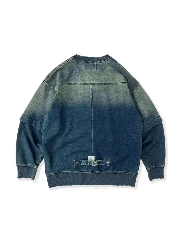 Retro Blue Tie Dyed Oversized Round Neck Loose Autumn Winter Sweatshirt for Men - Image 2