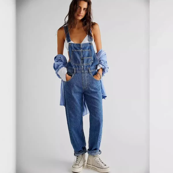 Women's Loose Denim Solid Waist Overalls with Button Washed Technique Casual Summer Vacation Print Print Design