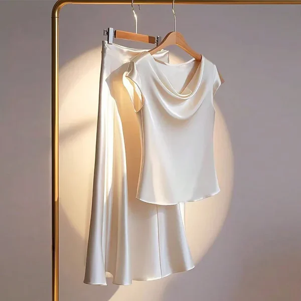 New European and American Style Emulated Silk Short-sleeved Skirt Suit in Summer - Image 2