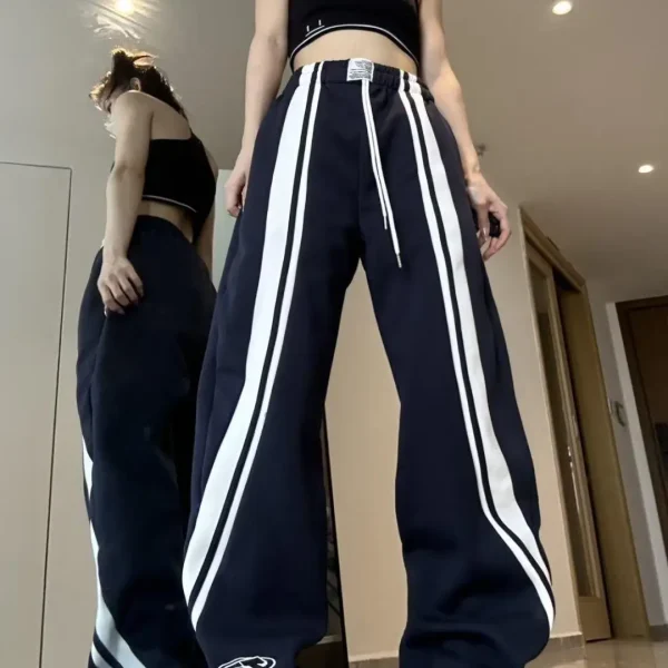 Harajuku Style Street Hip-Hop Jogging Pants Breathable High Waist Casual Loose Fit with Flat Front and Zipper Fly for Summer