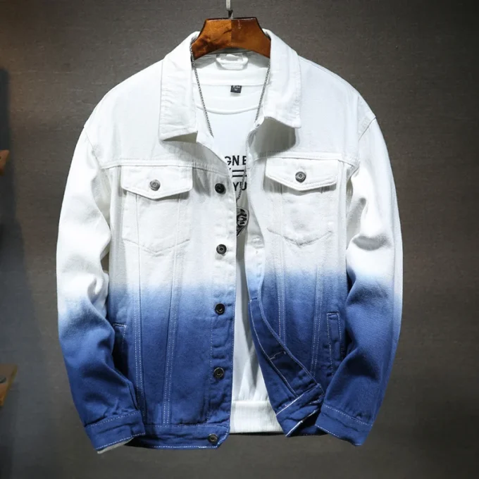 Gradient Jeans Jacket Men Japanese Retro Loose Streetwear Denim Jacket Hip Hop Men's Denim Jacket