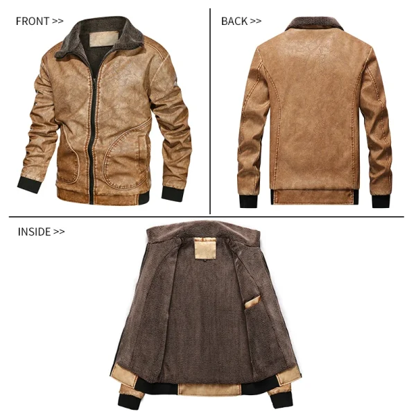 Winter Mens PU Jacket Thick Warm Men's Motorcycle Jacket New Fashion Windproof Leather Coat Fabric Vintage Canvas Male Size 3XL - Image 5