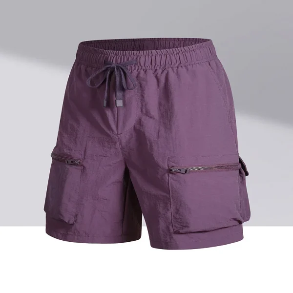 2025 Summer Trendy Men's Cargo Shorts Elastic Waist Multiple Pockets Mid Waist Casual Straight Loose Fit Wide Leg Shorts - Image 6
