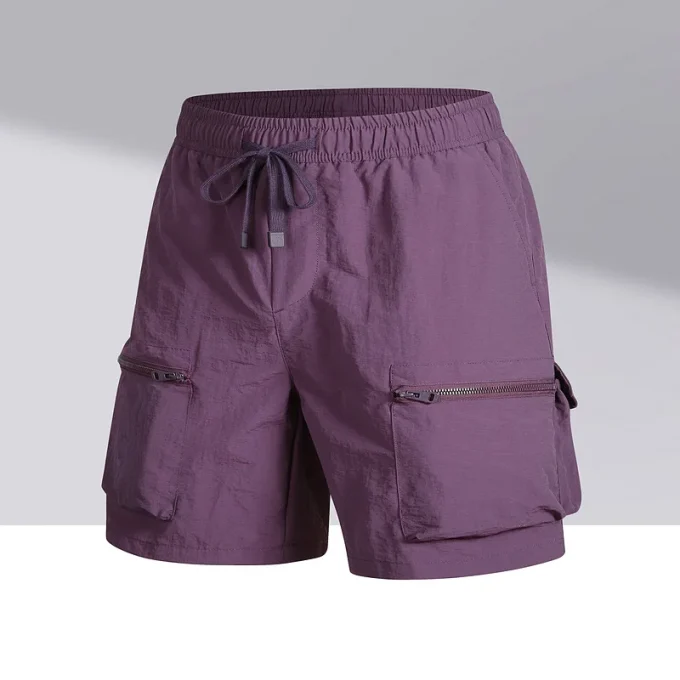 2025 Summer Trendy Men's Cargo Shorts Elastic Waist Multiple Pockets Mid Waist Casual Straight Loose Fit Wide Leg Shorts