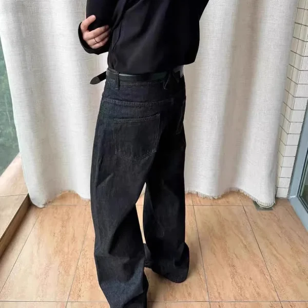 2025 High-End Black Selvedge Red Edge Denim Pants Cleanfit Straight A-Line Narrow Jeans with Wide Leg Casual Winter Style - Image 4