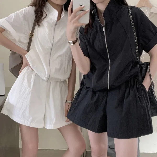 New Summer High-end Loose pink Sunscreen Light Shorts Two-piece Set - Image 2