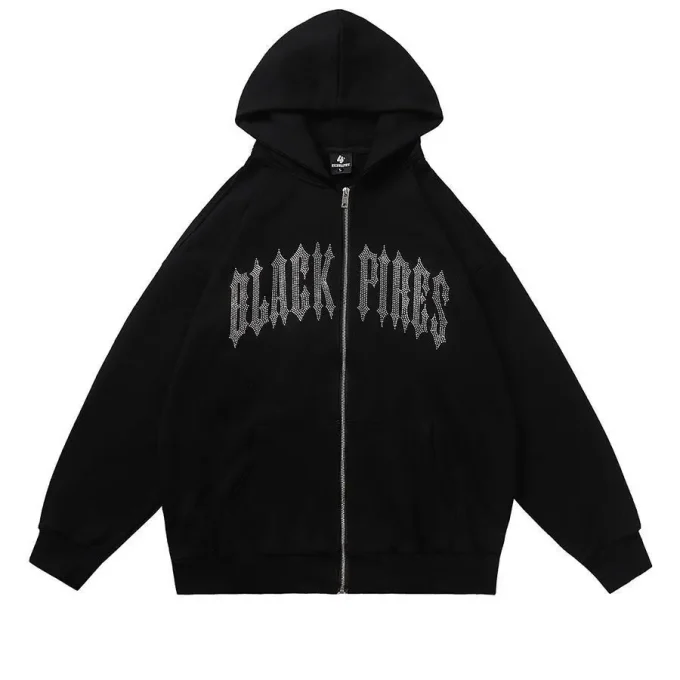 Heavy Weight Street Wear Letters Hot Drilling Men's Hoodies