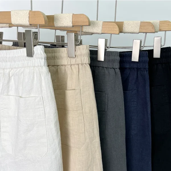 Men's Summer Casual Mid-Length Cotton Linen Shorts Mid-Length Shorts Anti-Wrinkle Feature Washed Decoration
