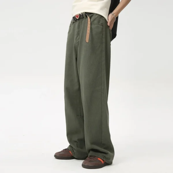 2025 Summer New Loose Men's Japanese Retro Casual Green Waxed Denim Stonewashed High Pencil Pants Vintage Hip Straight - Image 4