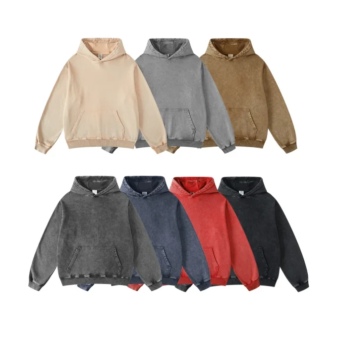 2025 Fall Winter Men's Clothing Fashionable Pullover Sweatshirt Loose Fit American Distressed Wax Dye Heavy Hoodies Washed