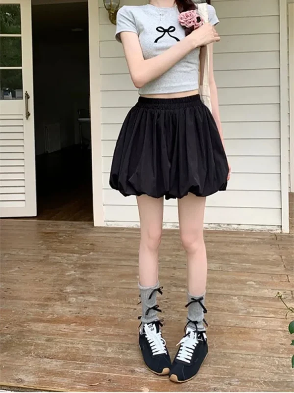 Women's Japanese Style A-Line Slimming Half Skirt Floral Bud Design White New Summer Half-Length Anti-Exposure Skirt Belt - Image 3