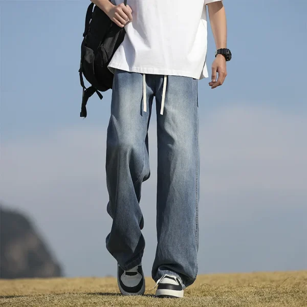 2025 Summer Retro Jeans for Men American High Street Trendy Loose Straight Wide Leg Casual Pants 3D Washed Denim Technique - Image 3