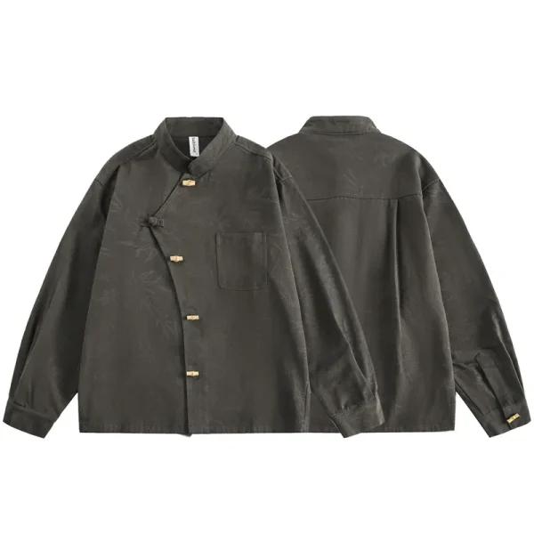 Unisex Vintage Long Sleeve Work Shirt New Ethnic Retro Button Collar Loose Tang Suit Zhongshan Suit Unisex Vintage Long - Image 3