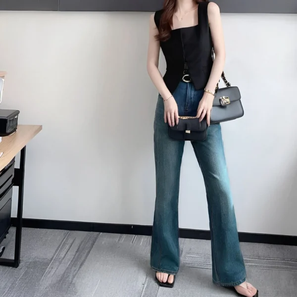 Women's 2025 Summer Casual Sleeveless Vest with Square Neck New Design Sense Niche Hollow Out Split Fashion Top Black - Image 4