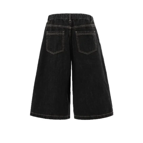 2025 Color-Block Square Scarf Design Denim Shorts Unisex Loose Summer Casual Cropped Pants Straight Breathable - Image 2