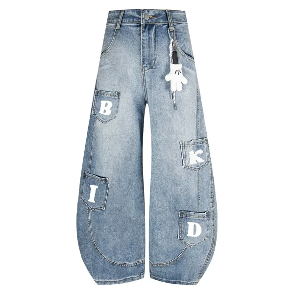 2025 New American Design Scimitar Men's Jeans Letter-Niche Drape Wide Leg Pants Easiest Match Washed Denim for Autumn/Winter - Image 5