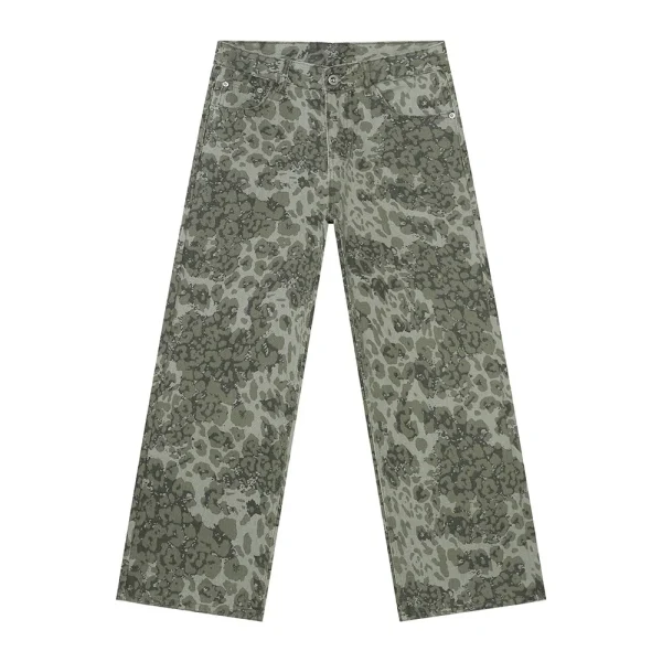 2025 Men's Denim Street Hip-Hop Pants Autumn New Retro Style Leopard Print Medium Draped Design Breathable - Image 6
