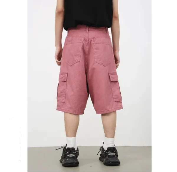 Cowboy Casual Shorts for Men American Vintage Solid Pattern Five-Quarter Cargo Pants Men with Elastic Waist Closure - Image 3