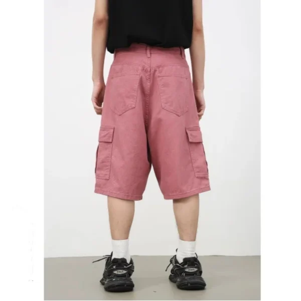 Cowboy Casual Shorts for Men American Vintage Solid Pattern Five-Quarter Cargo Pants Men with Elastic Waist Closure