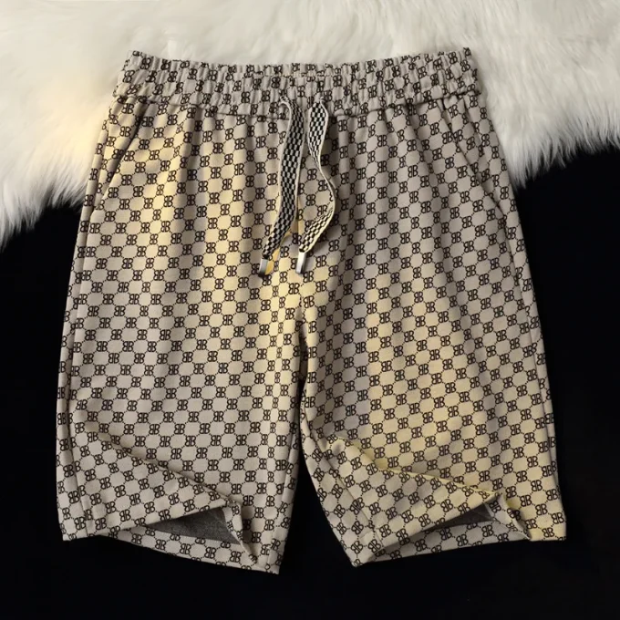 Fashion Street Style Men's Shorts Design Summer Full Printing Canvas Fabric Casual Mens Gym Shorts Knitted Mid Waist