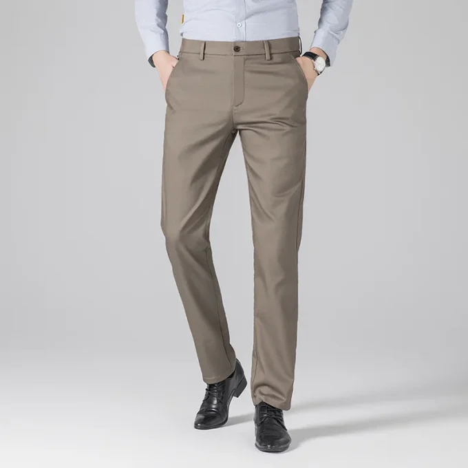 2025 High-End Men's Business Casual Pants Lyocell Cotton Straight Loose Commuter Trousers Lightweight Flat Front Style Trousers