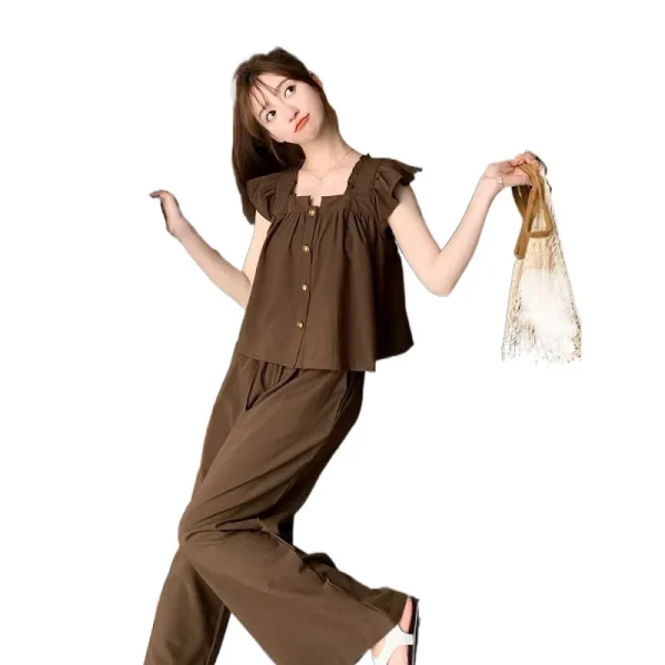 Korean Style Summer Two-Piece Set Casual Linen Youthful Top Shorts 100% Linen Woven Solid Pattern Loose Fit Daily Wear Short - Image 5