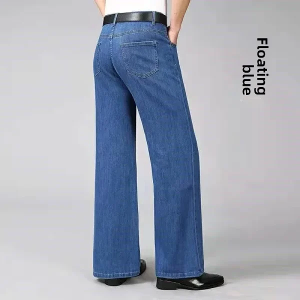 Casual Men's Summer Loose Wide-Leg Pants Big Leg Flared Jeans Mid-Waist Large Straight Bell-Bottom Long Pants Flat Front XL Size - Image 4