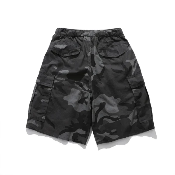 Men's Summer Cargo Shorts Casual Camouflage Pattern Multi-Pocket Pants Zipper Fly Raw Edge Distressed Frayed Knitted Men Shorts - Image 6