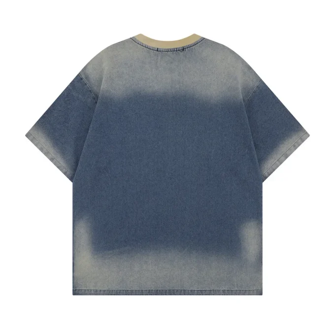 Letter Patch Embroidery Men's T-Shirt for Summer High Street Loose Gradient Color Block O-Neck Casual Short Sleeve T-Shirt - Image 6