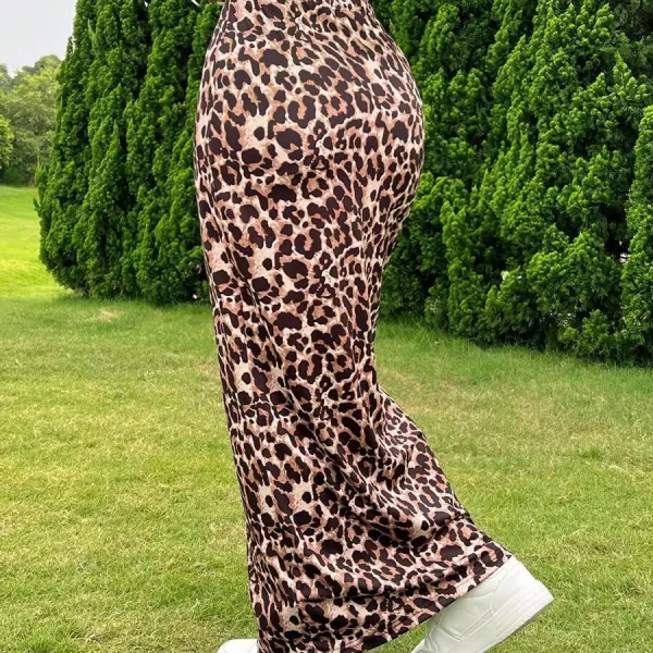 Women's High Waist Long Leopard Print Knee-Length Tight Knitted Floor-Length
